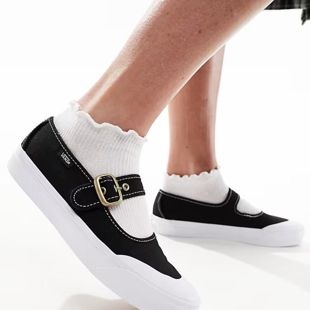 Womens Size 7.5 Vans Mary Jane Style 93 Black White Canvas Shoes Mens 6 New